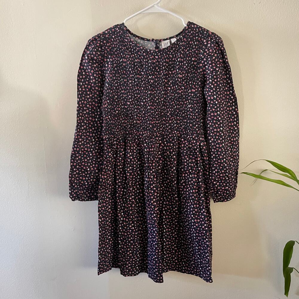 Gap Kids Dress Girls XXL 14 16 Navy Blue Smocked Floral Prairie Boho Cottagecore
